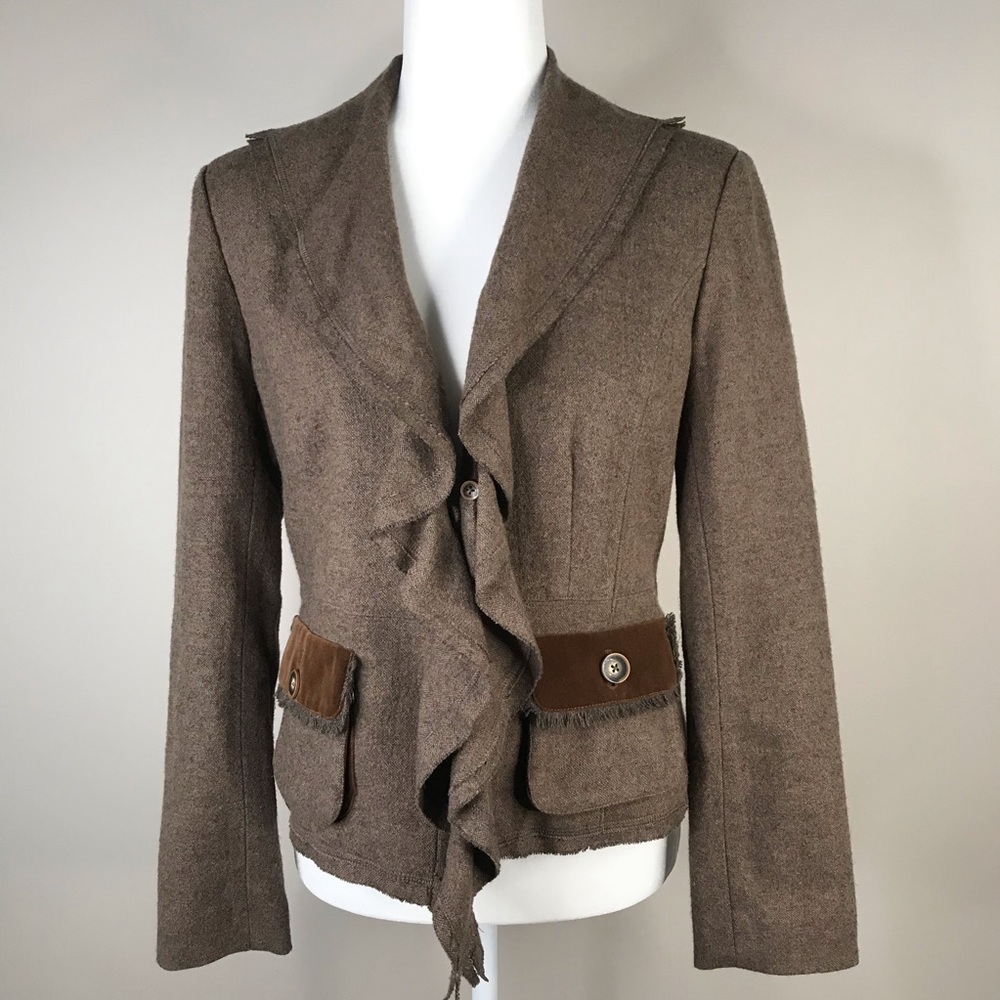 Cabi Kensington ruffle wool blazer velvet pockets